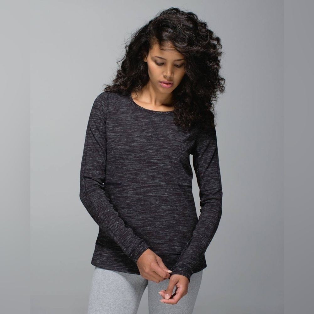 Lululemon Exhalation Pullover II Heathered Marled Black Size 4 French Terry Yoga